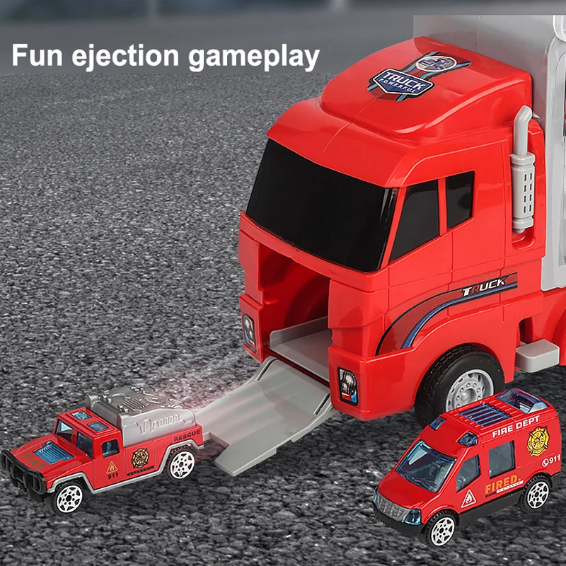 Children's Storage Container Truck Toy with Six Alloy Cars Simulation Engineering Fire Military Convoy Toy Children's Toy Gift