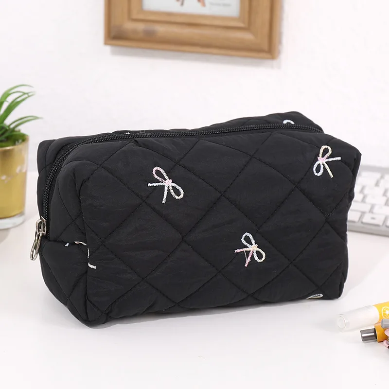 Bow Bow Embroidery Quilted Makeup Bag, Cute Cosmetic Pouch Portable Travel Toiletry Bag Lipstick Makeup Storage Case for Women Girls - Aliexpress Deal