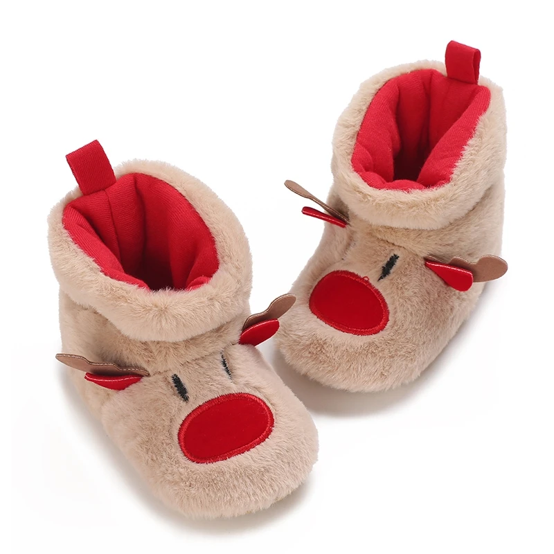 Infant Baby Fleece Slippers Boys Girl Soft Anti-Slip Elk Booties Winter Warm Toddler Crib Shoes