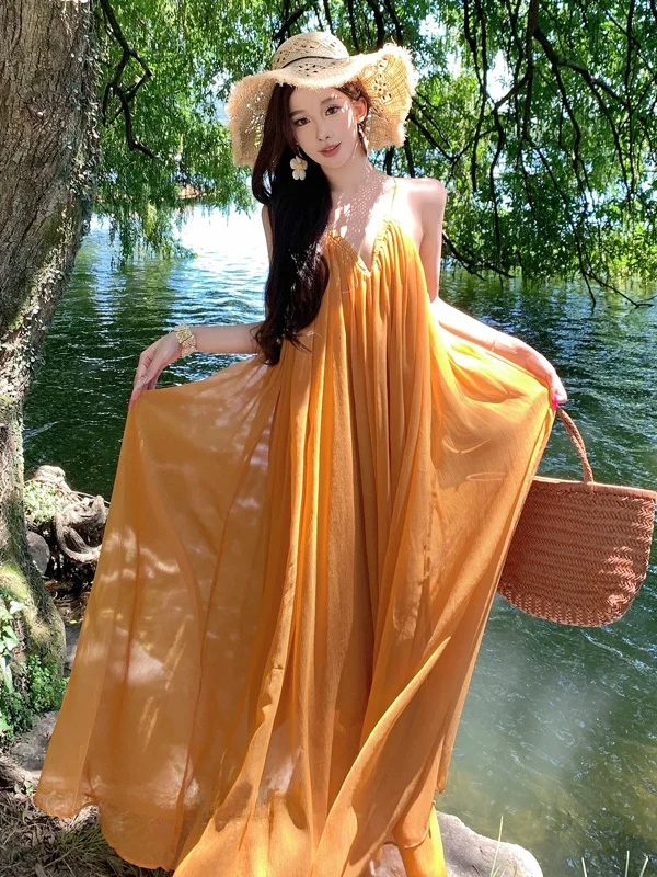 Beach Vaion Sle V-Ne Strapl Long Dr Ele Unique Fairy T Gonna Estate 2026 Abito a trapezio di lunghezza midi