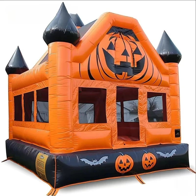 Fast Air Ship To Door, Inflatables Halloween Party Bouncy Castle Slide Combo PVC Pumpkin Bounce House For Events Rental