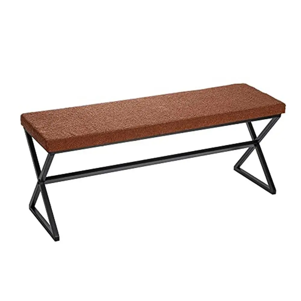 

Metal Bench with Boucle Upholstered Cushion Bedroom Entryway Dining Room Terracotta & Black Sturdy Steel Frame Contemporary