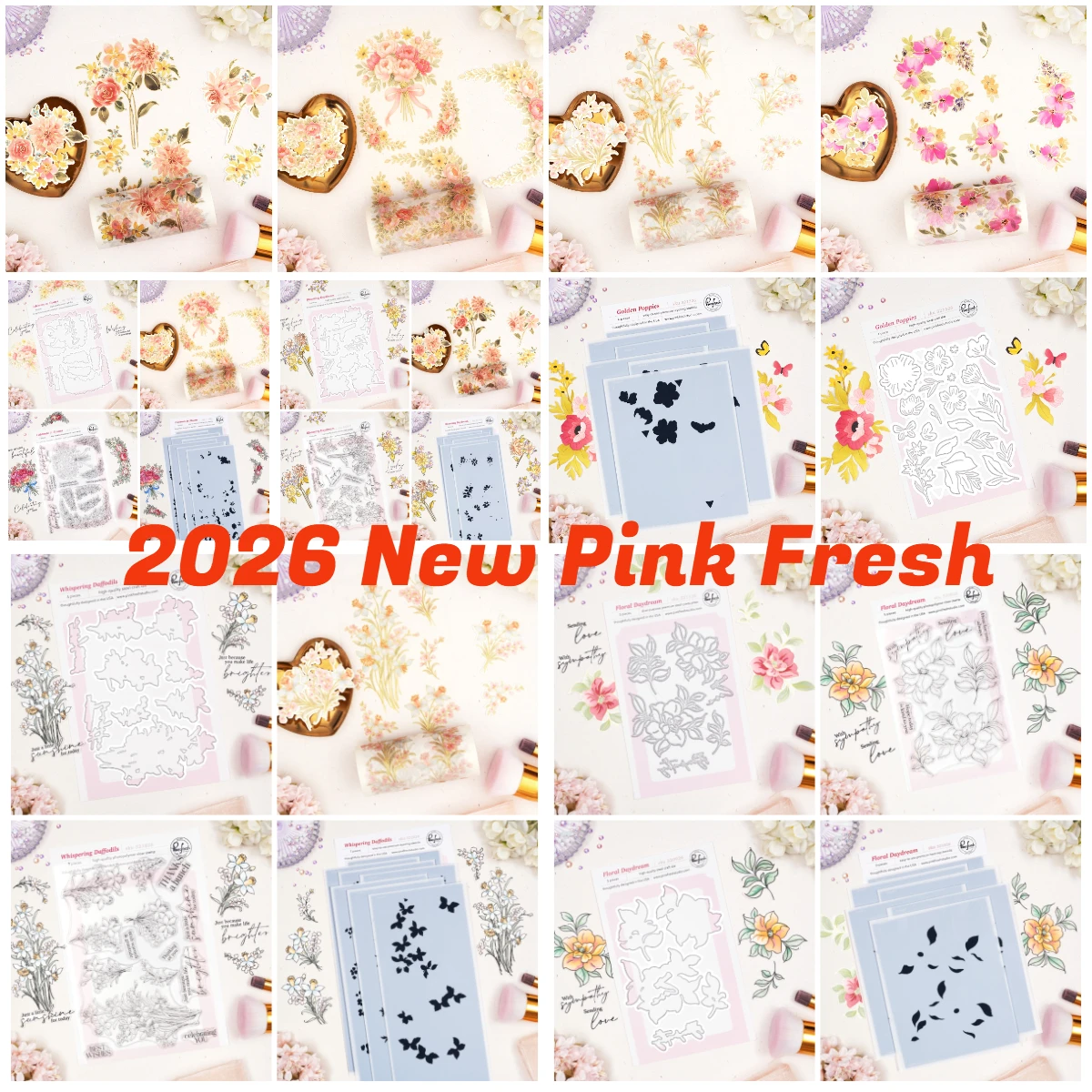 

Floral Daydream Golden Poppies Metal Cutting Dies Stamps Stencil Hot Foil Washi Scrapbooking Album Decoration Craft for DIY Card