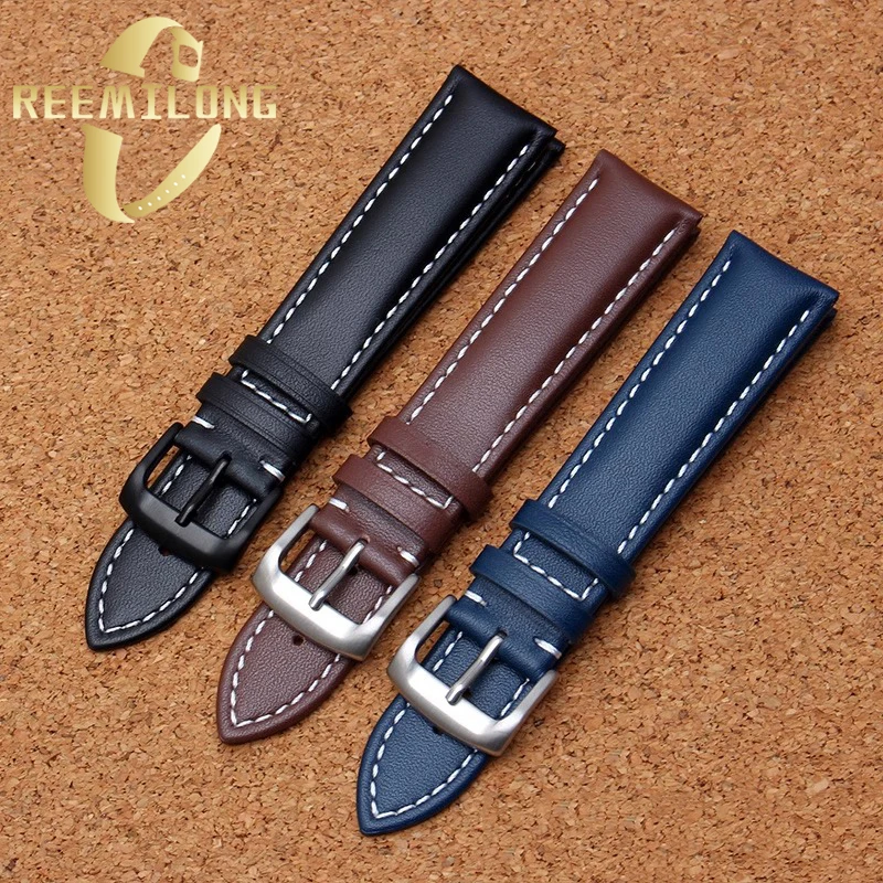 Cowhide Crazy Horse hide watch strap 20mm 21mm 22mm black blue brown vintage men's watchband For LONGINES Spirit L3.810 L3.820