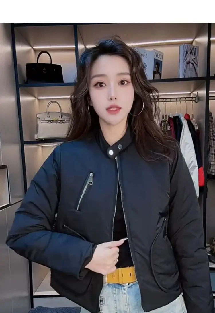 سترات بومبر سترة نسائية بسحاب شتوي جلدي مبطن منقوش بأزرار مزينة على الطراز القوطي المطور ثقافة فرعية دافئة