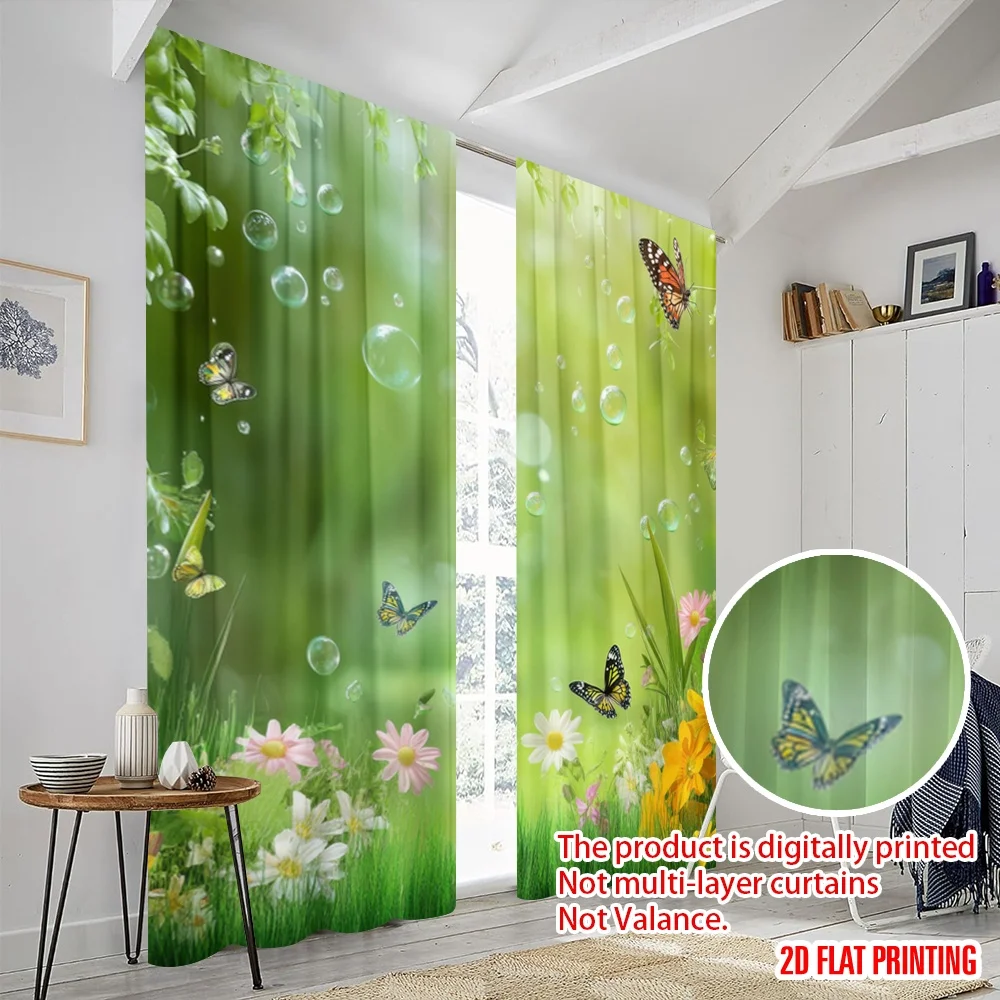 2pc,2D plane printing Curtains Roller Blinds Butterfly Meadow(1) Polyester Easy Install (without rod) Home Decor for Living