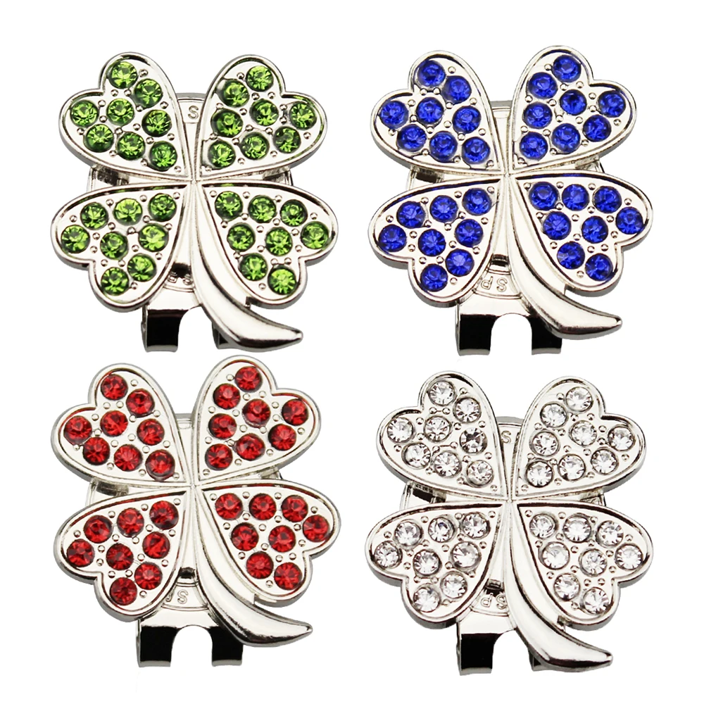 Golf Ball Marker with Diamond Crystal Four Leaf Clover Lovely for Girl Wife Gift Ball Game White Blue Green Red 4 Colors New