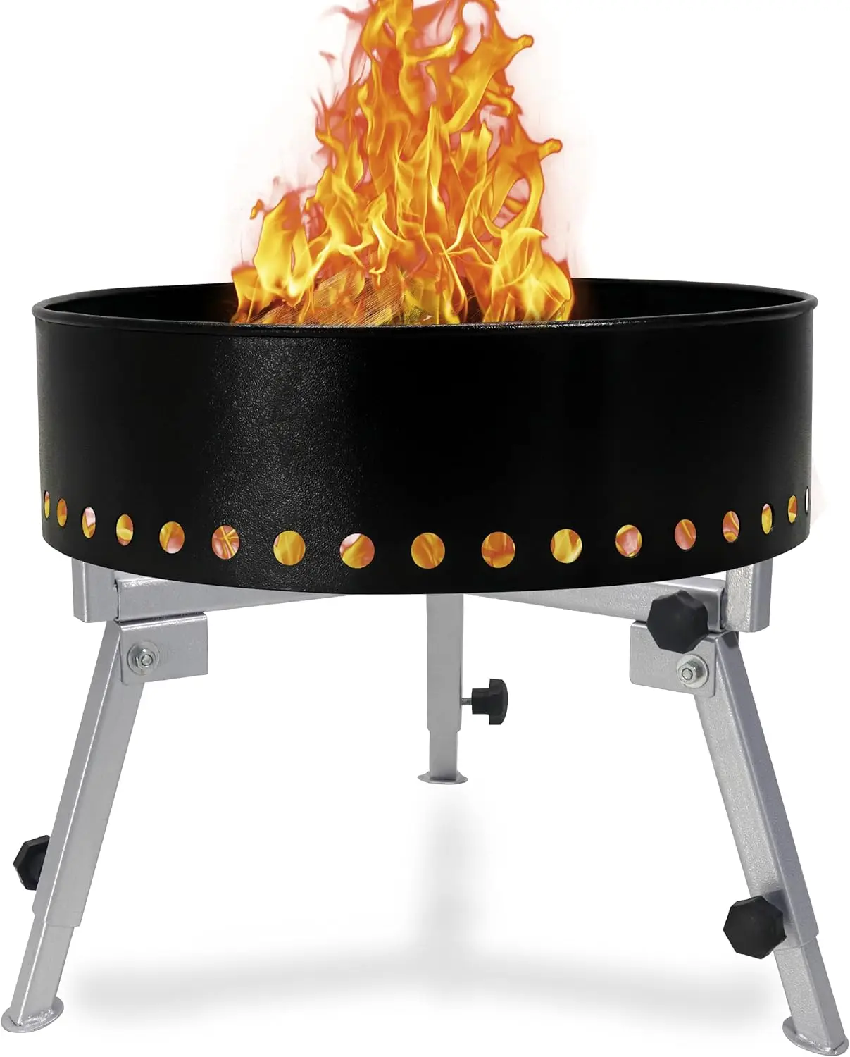 

Steel Round Firepits for Outside Wood Burning with Fully Adjustable Fire Pit Stand for Beach Camping Cooking or Backyard Patio