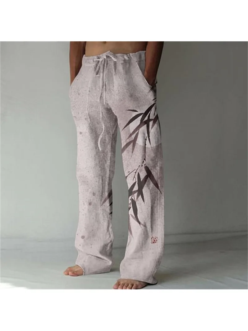 Bamboo 3D printed men's creative new winter pants fashionable men's loose casual pocket drawstring sports pants