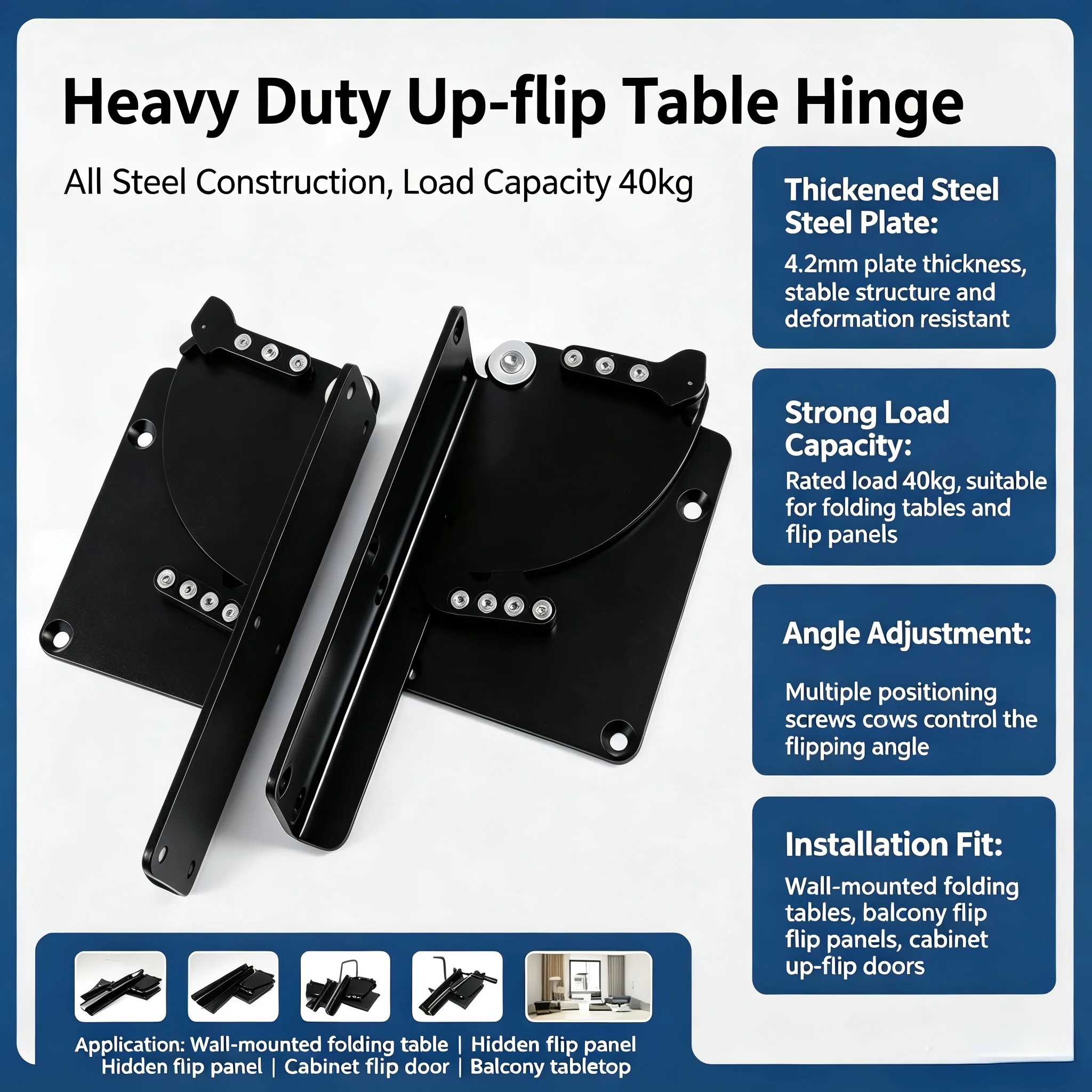 Iron Table Mechanism Upper Flap Folding Shelf Bracket Space Saving Easy Installation Opening and Closing Mute