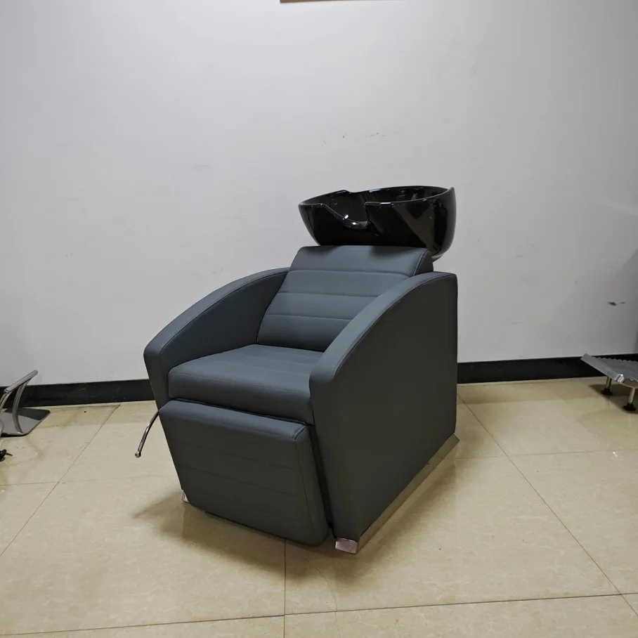 

!@！@Modern Barbershop Furniture Black Ceramic Basin Hospital Use Luxury Reclining Manual Shampoo Bed Spa Chair