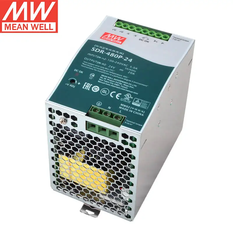 MEAN WELL Única Saída Industrial DIN RAIL, PFC e Fonte de Alimentação de Comutação Paralela, Novo, Original, SDR-480P-24, 24V, 20A