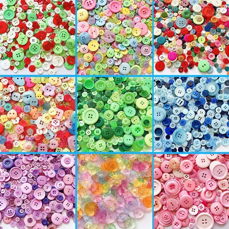 70-100PCS Mixed Color Round Buttons 1-3cm Sewing Resin Buttons DIY Manual Button 2/4Holes Button For Handmade Sewing Accessories