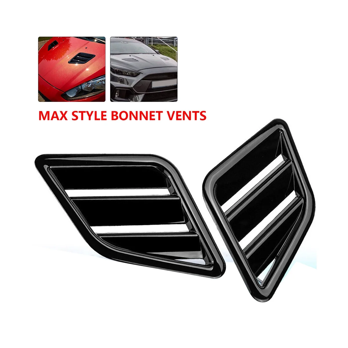 Max Style Front Bonnet Vents Hood Cover Trim Universal for Ford Focus RS Vauxhall Corsa Fiesta ,Bright Black