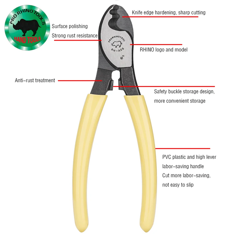 Japan RHINO Cable Pliers 6 Inch 8 Inch 10 Inch Electrician Cable Cutting Wire Cutting Pliers Cable Cutting Wire Scissors