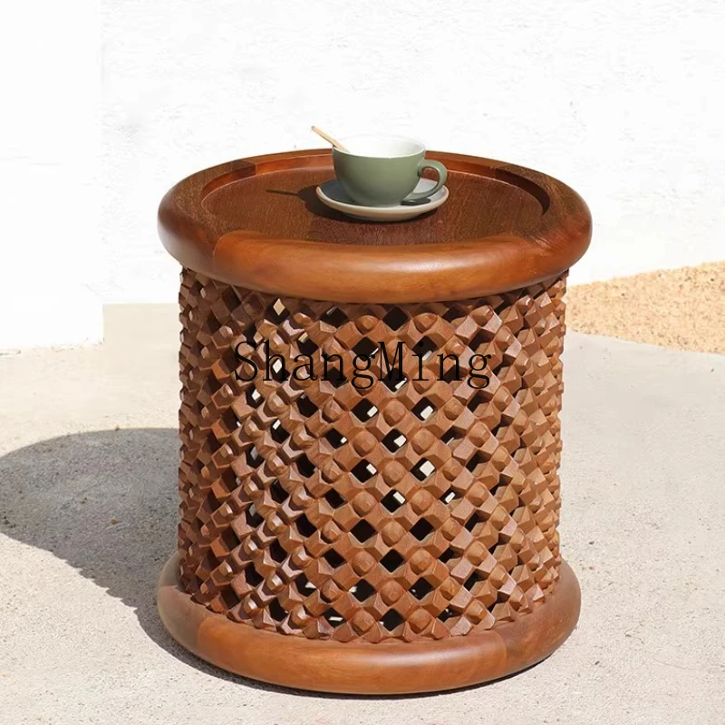 

HJ new modern solid wood carving coffee table round bed and breakfast garden spider stool outdoor round edge table