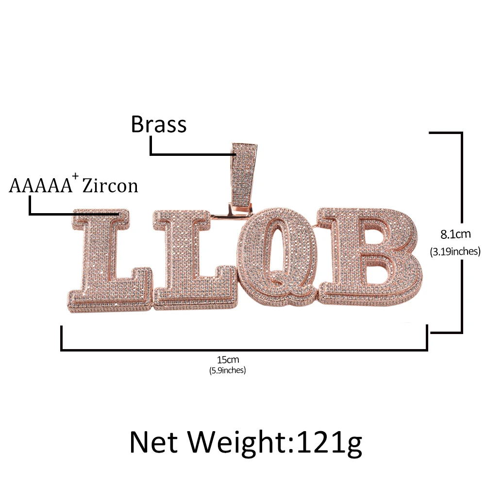블링 킹 커스텀 굵은 글자 이름 펜던트 목걸이, 마이크로 포장 5A 큐빅 지르코니아 체인 목걸이 힙합 쥬얼리