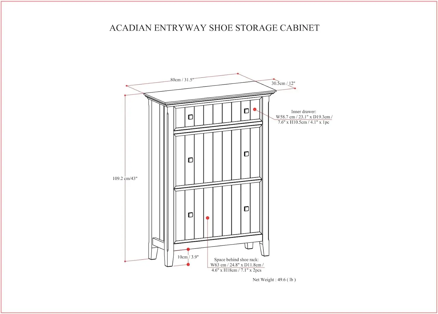 Acadian Solid Wood 32 Inch Wide Transitional Entryway Shoe Storage Cabinet in Brunette Brown, for The Living Room, En