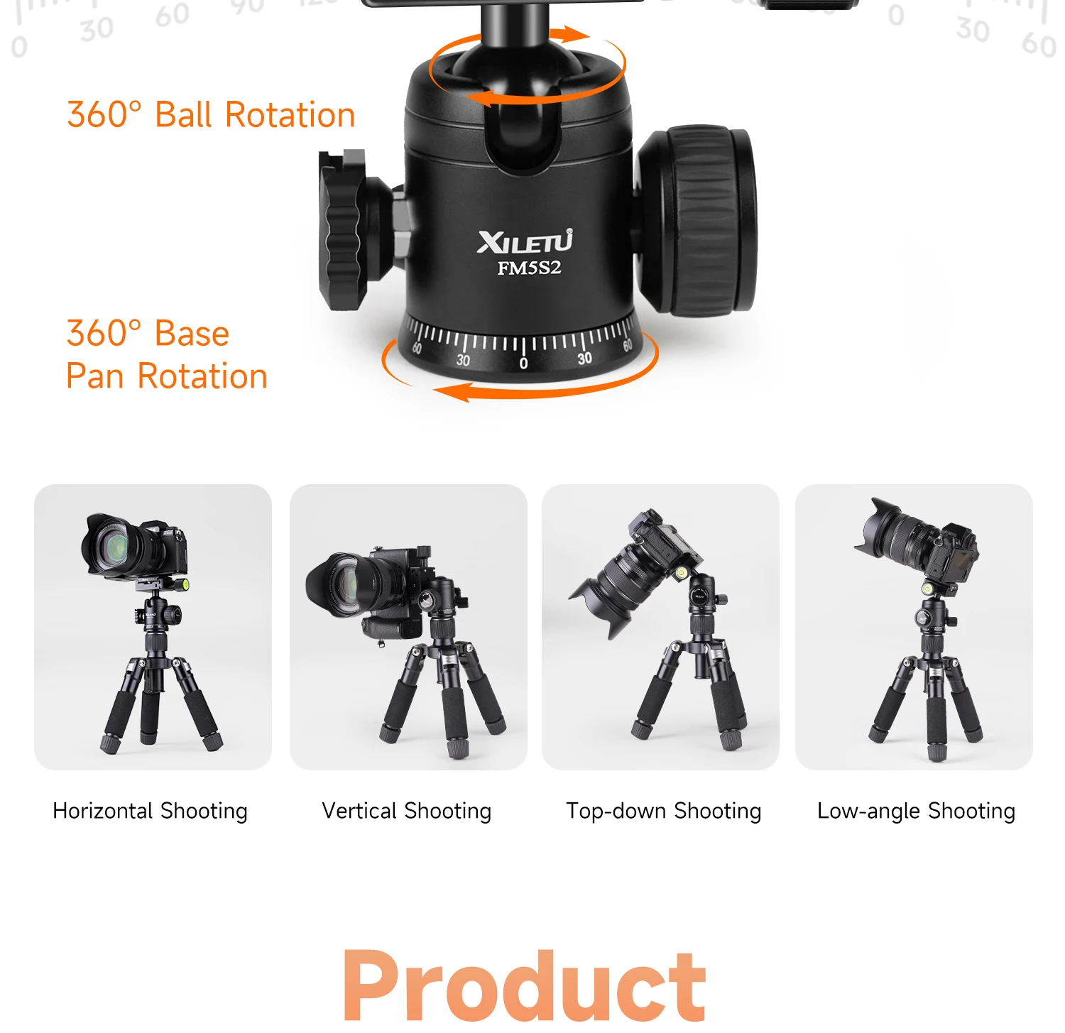 XILETU FM5S Tragbares Stativ, leicht, Reiseständer, Tisch-Video-Mini-Stativ mit 360-Grad-Kugelkopf, Stativ für Kamera – Detail 22