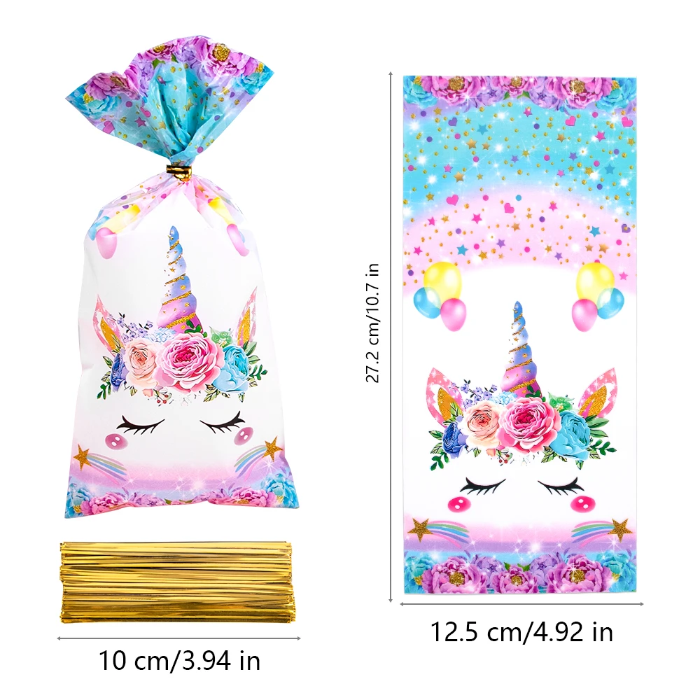 50pcs Unicorn Theme Candy Bag Gift Packing Bags Rainbow Unicorn Birthday Party Decoration girl Baby Shower Wedding supplies