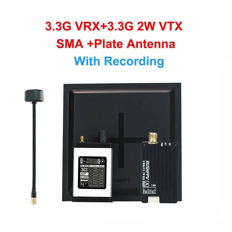 RUSHFPV 3.3G 2000mW 2W 8CH VTX VRX Audio Video FPV Transmitter / Receiver Recording Plate SMA Antenna For RC FPV Drone