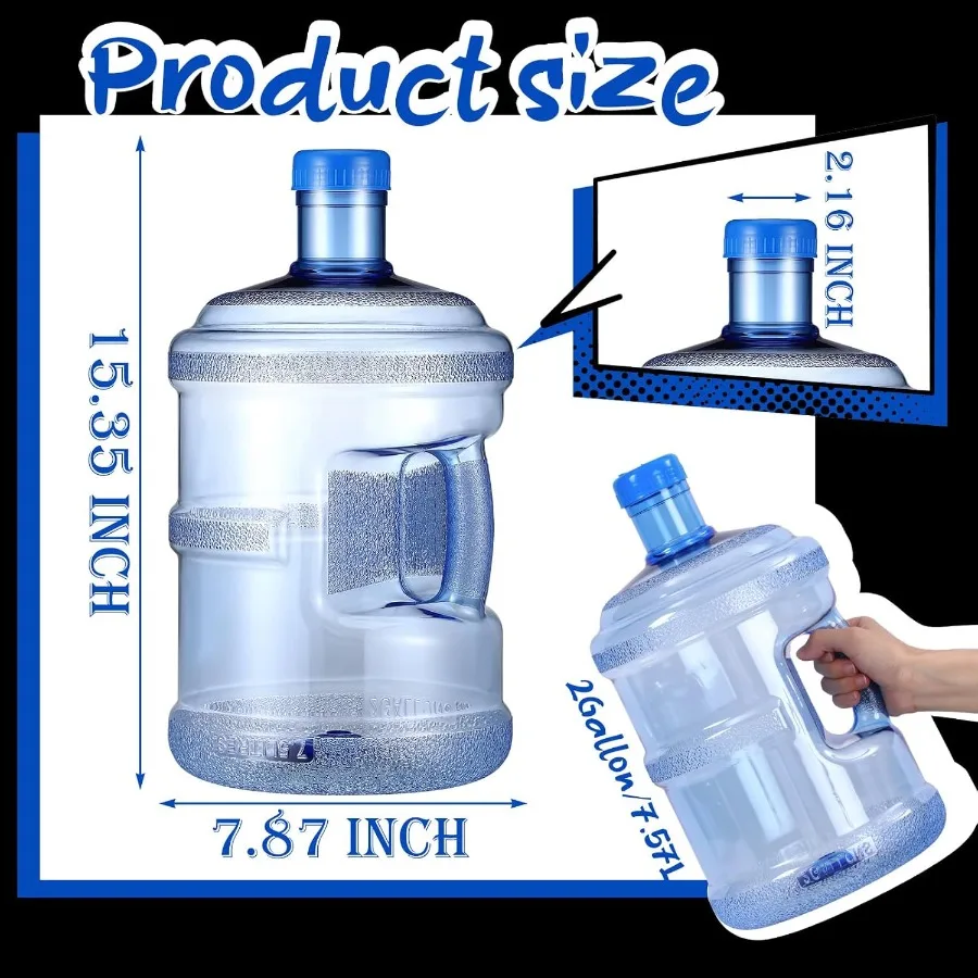 Jarras de água redondas de galão, 2 peças, garrafas plásticas com alça, tampa de parafuso para acampamento, academia, uso reutilizável, grande capacidade, viagem ao ar livre
