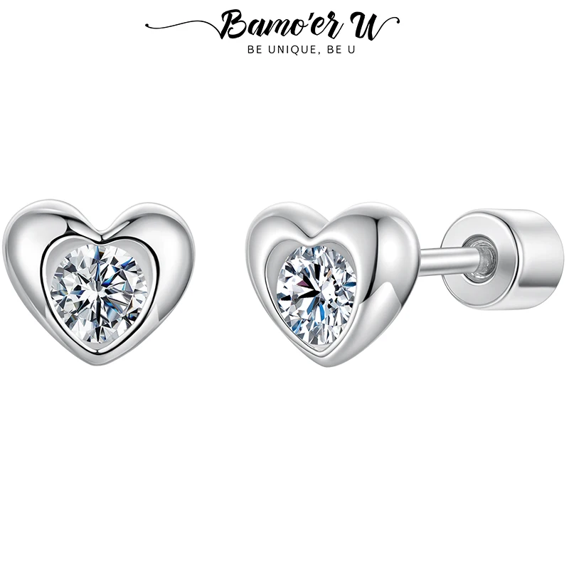 

Серьги-гвоздики Bamoer U Heart с муассанитом, серьги круглого огранки с лабораторными бриллиантами и застежкой с завинчивающейся задней частью для женщин, гипоаллергенные ювелирные изделия