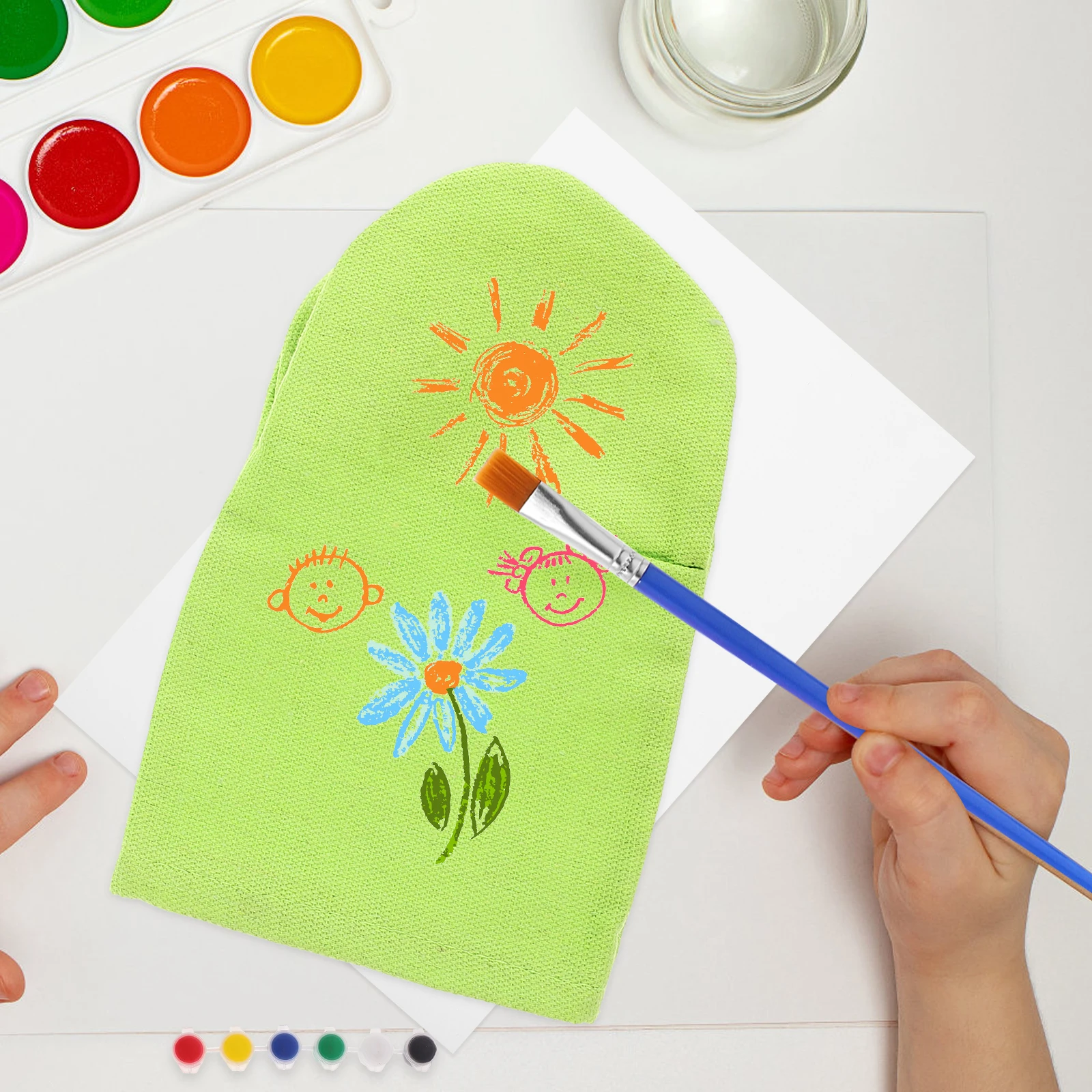 2 Pcs Children Hand Puppet Material DIY Painting Pretend Green Canvas Finger Puppets Baby