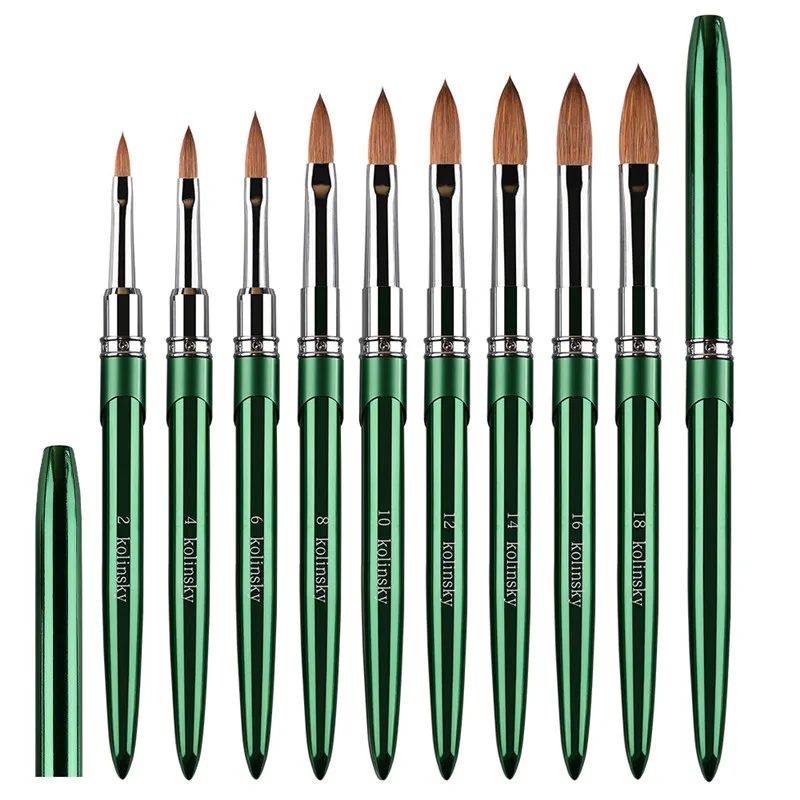 الأخضر مسمار فرشاة فنية كولينسكي النايلون فرش الشعر هلام الأشعة فوق البنفسجية البولندية أدوات مانيكير نحت الرسم اللوحة مسمار مسحوق الأقلام