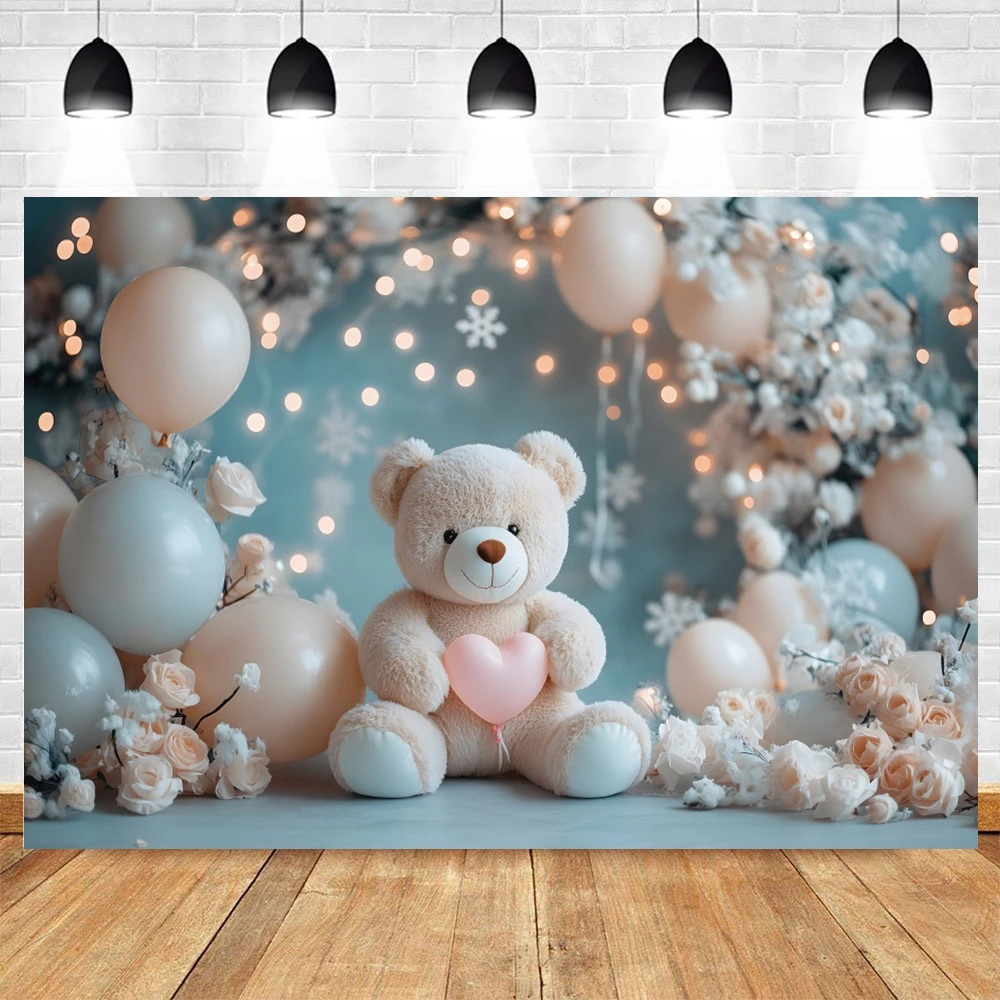 Baby Boy 1st Birthday Party Photography Backdrop Flower Balloons Toy Bears Theme Baby Shower Kids Portrait Photocall Background