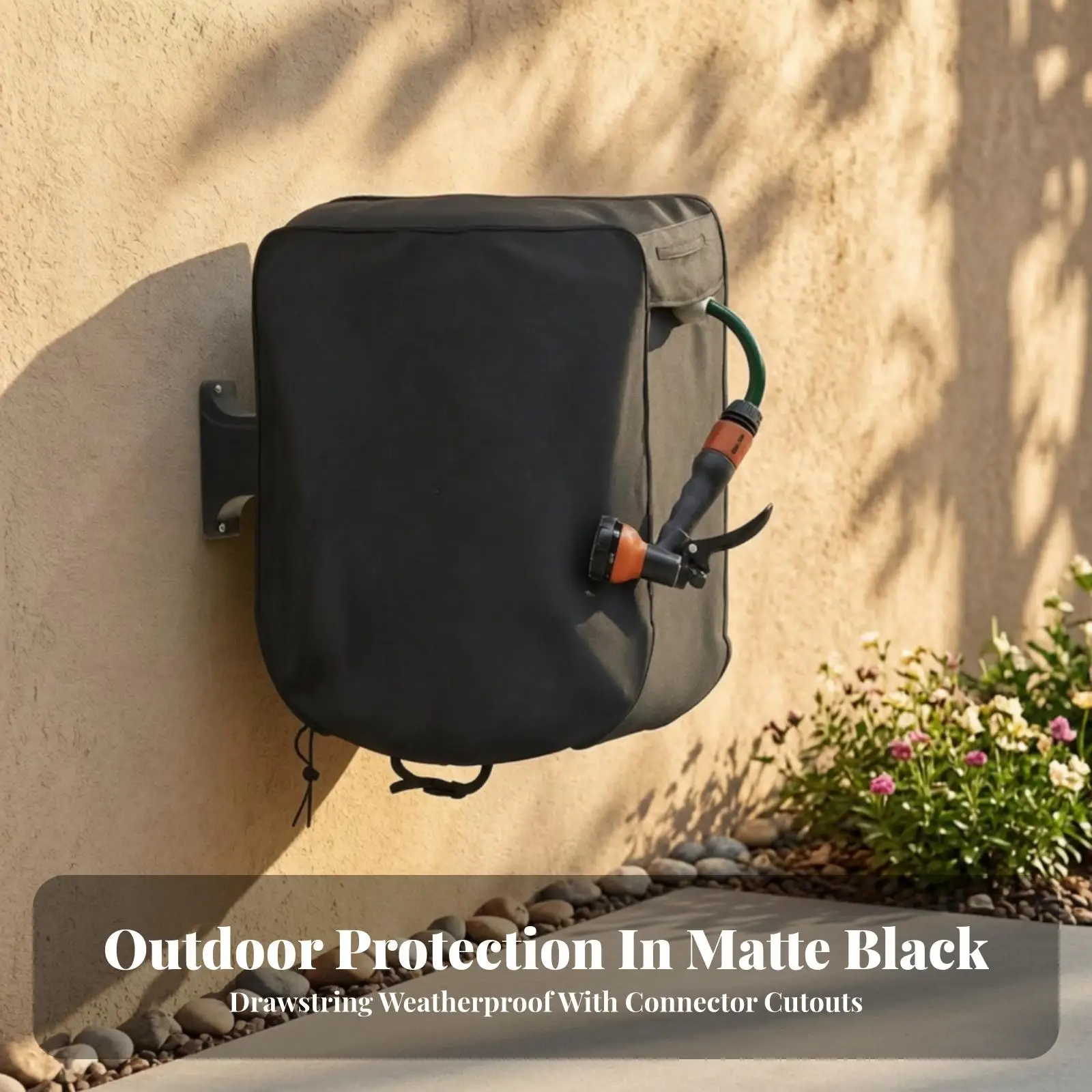 Heavy Duty Waterproof Hose Cover for Garden Reel 420D Polyester Black Dustproof Rainproof Outdoor Storage Protector for Wall