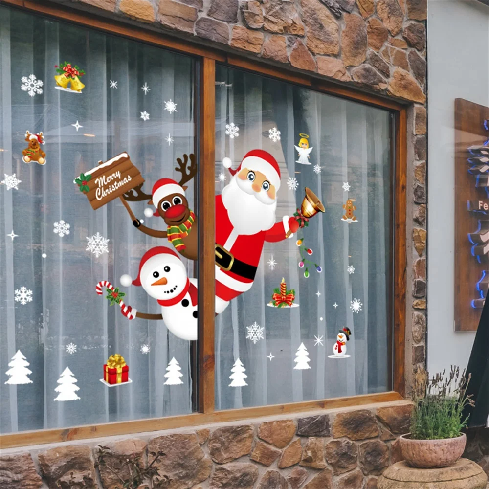 Christmas Window Stickers Decoration Home Room Snowflake Santa Glass Wall Sticker Decals New Year Stickers Christmas Decorations