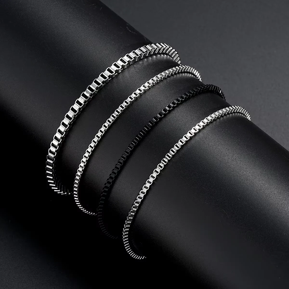 4Pcs/Set Stainless Steel Adjustable Box Chain Bracelets for Men Simple Vintage Silver Color Cuban Bracelets Sets Party Jewelry image 3