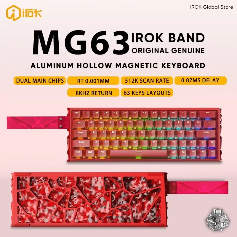 IROK MG63 Dual-core 63 Keys Magnetic Switch Gaming Mechanical Keyboard 0.001mmRT Quick Trigger Hot-swap SOCD Wired Waterproof PC