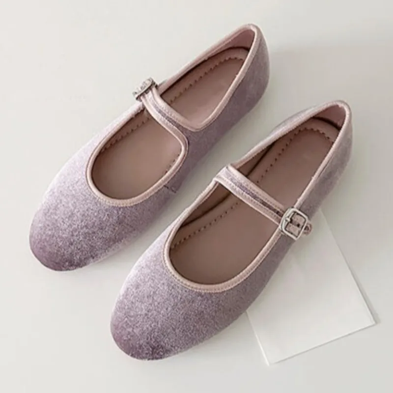 

High Quality Flannel Brand Ballet Flats Women Comfortable Round Toe Shallow Mary Jane Shoes Luxury Narrow Buckle Designer Flats