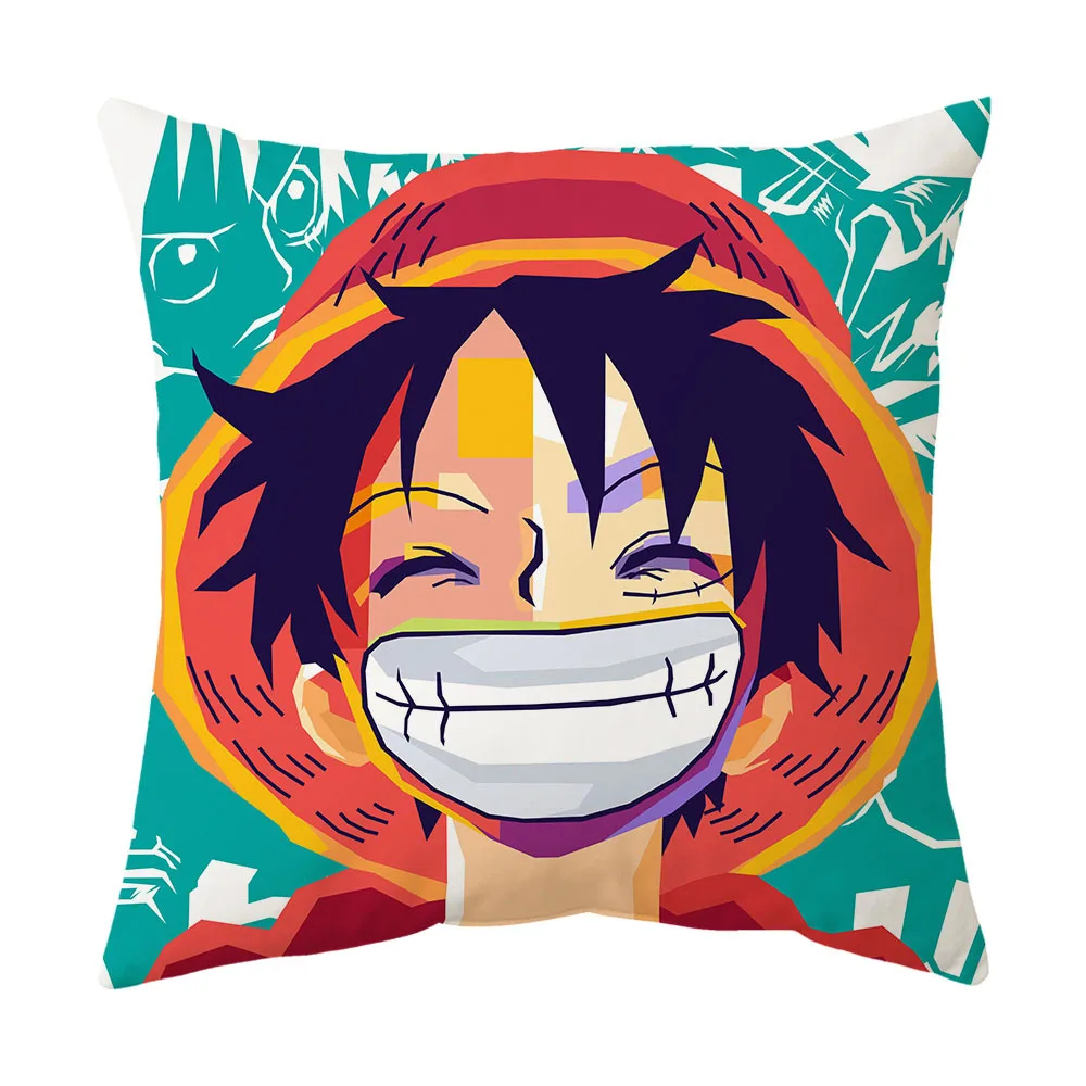 Juste de coussin de dessin animé One Piece, taie d'oreiller Luffy carrée en polyester, décoration de canapé, bureau, maison, jouets, cadeaux, 45x45cm