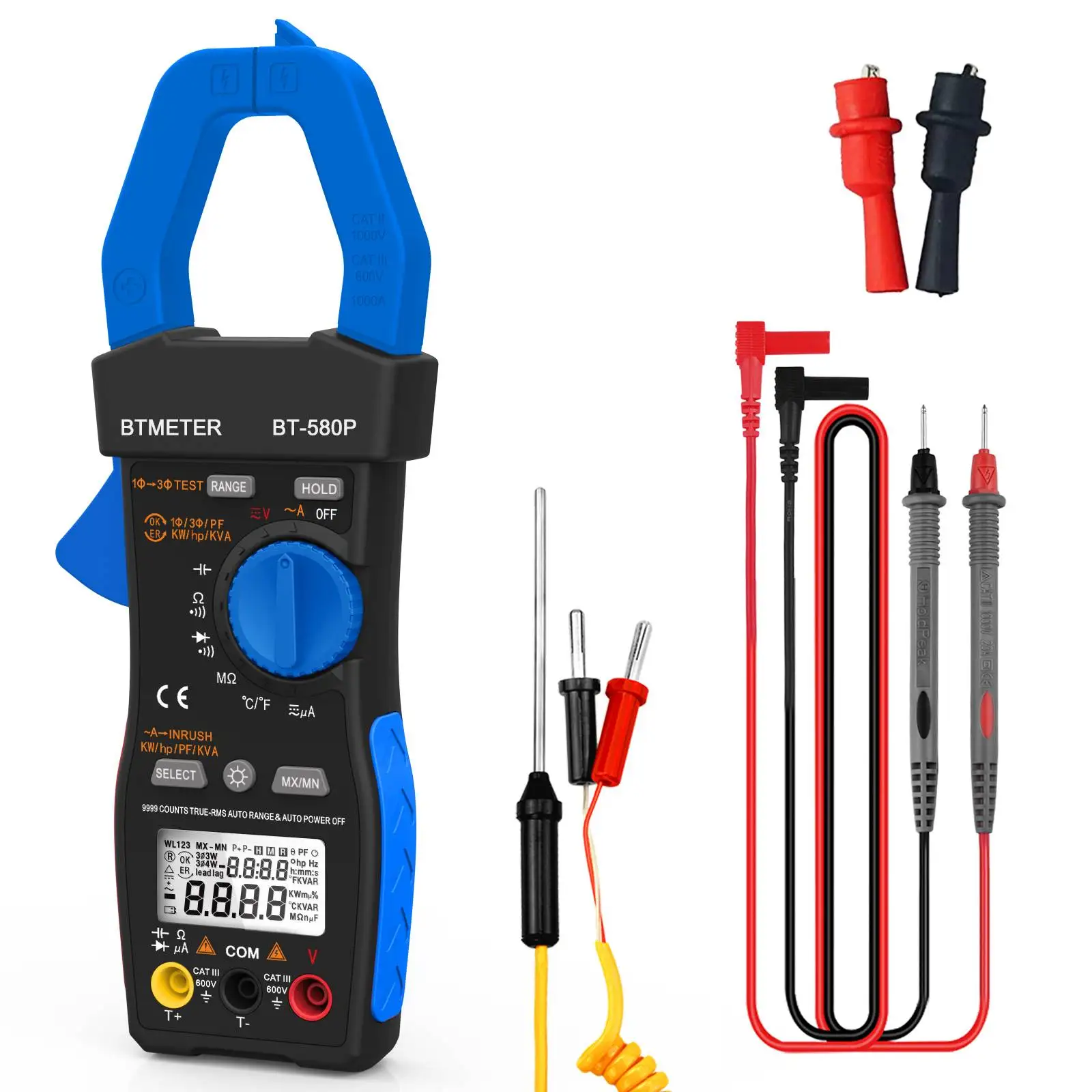 BTMETER BT-580P Clamp Meter Inrush Multimeter Auto Rang Ammeter Voltmeter Continuity Tester Measure AC DC