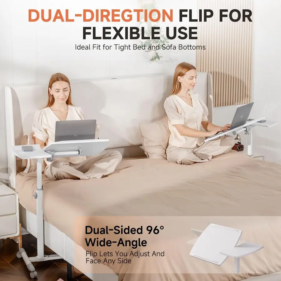 طاولة بجانب السرير مع عجلات، طاولة سرير مستشفى قابلة للإمالة فوق السرير، مكتب كمبيوتر محمول قابل للتعديل