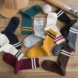 Japanese Loose Socks High School Girls Harajuku Socks Solid Colors Needles Knitting Fashion Striped Cotton Socks Women