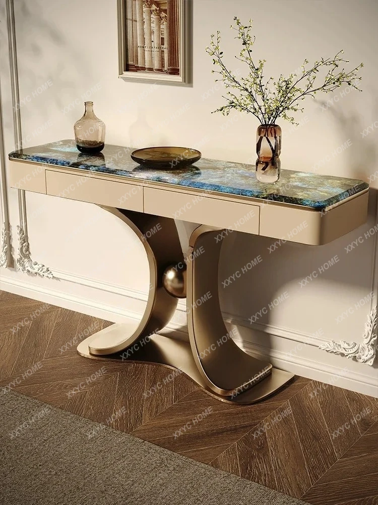 TT Black-Capped Kingfisher Stone Plate Console Tables Large Apartment Light Luxury Side View against the Wall