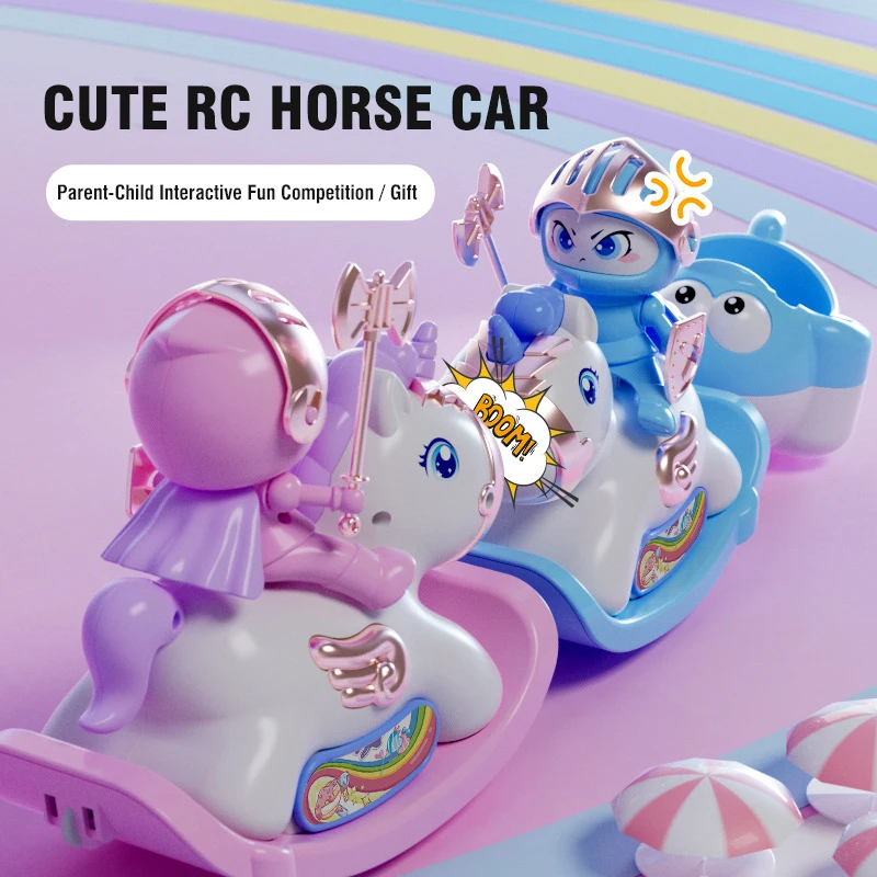 Kids RC Bumper Cars 2.4G Remote Control Cars Wooden Horse Carriage with Trailer Light Parent-child Competitive Interactive Toys