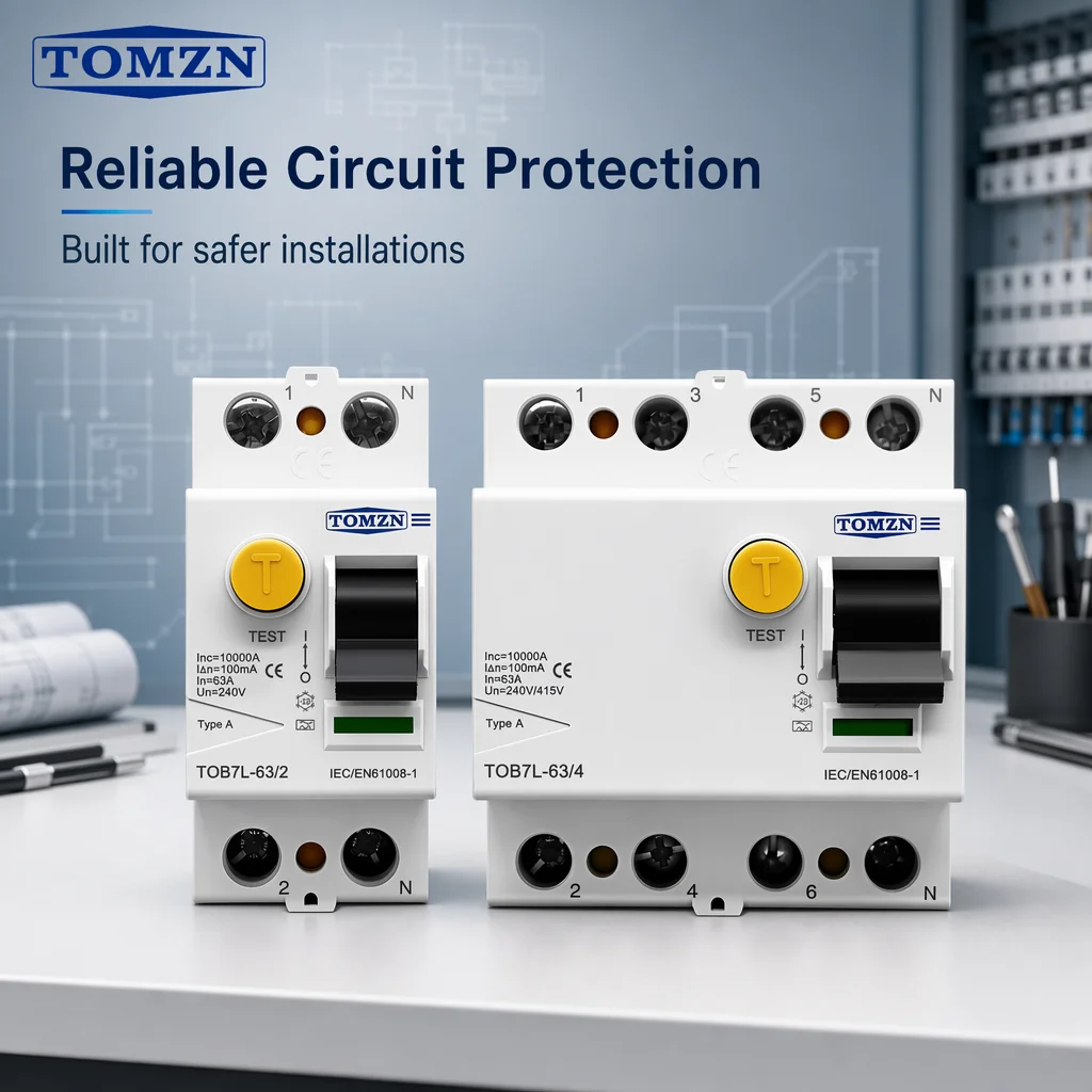 TOMZN Electromagnetic RCCB, Type A/AC/B/F, 2P/4P 40A/63A, Rated Sensitivity 30/100/300mA, Anti-Electric Shock Protection Device