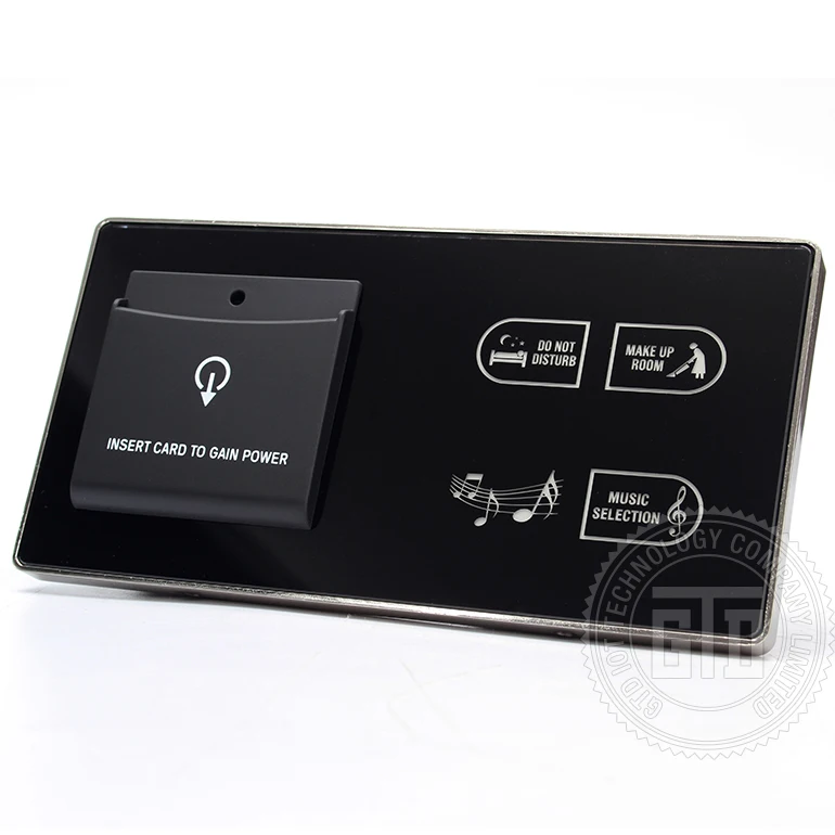 

Zinc Alloy Frame 30A/6000W Smart Hotel Energy Saving Switch and Built in Bell Music DND/MUR 2 Connected Panels