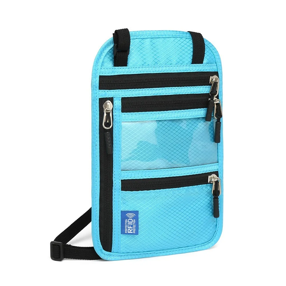 

RFID-блокирующая сумка для паспорта с несколькими карманами, защита от кражи, с регулируемым шейным ремнем, водонепроницаемая