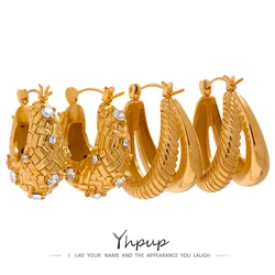 Yhpup 316 Stainless Steel Chunky Waterproof  Hoop Earrings Fashion Golden Charm Temperament Geometric Thick серьги Jewelry Women