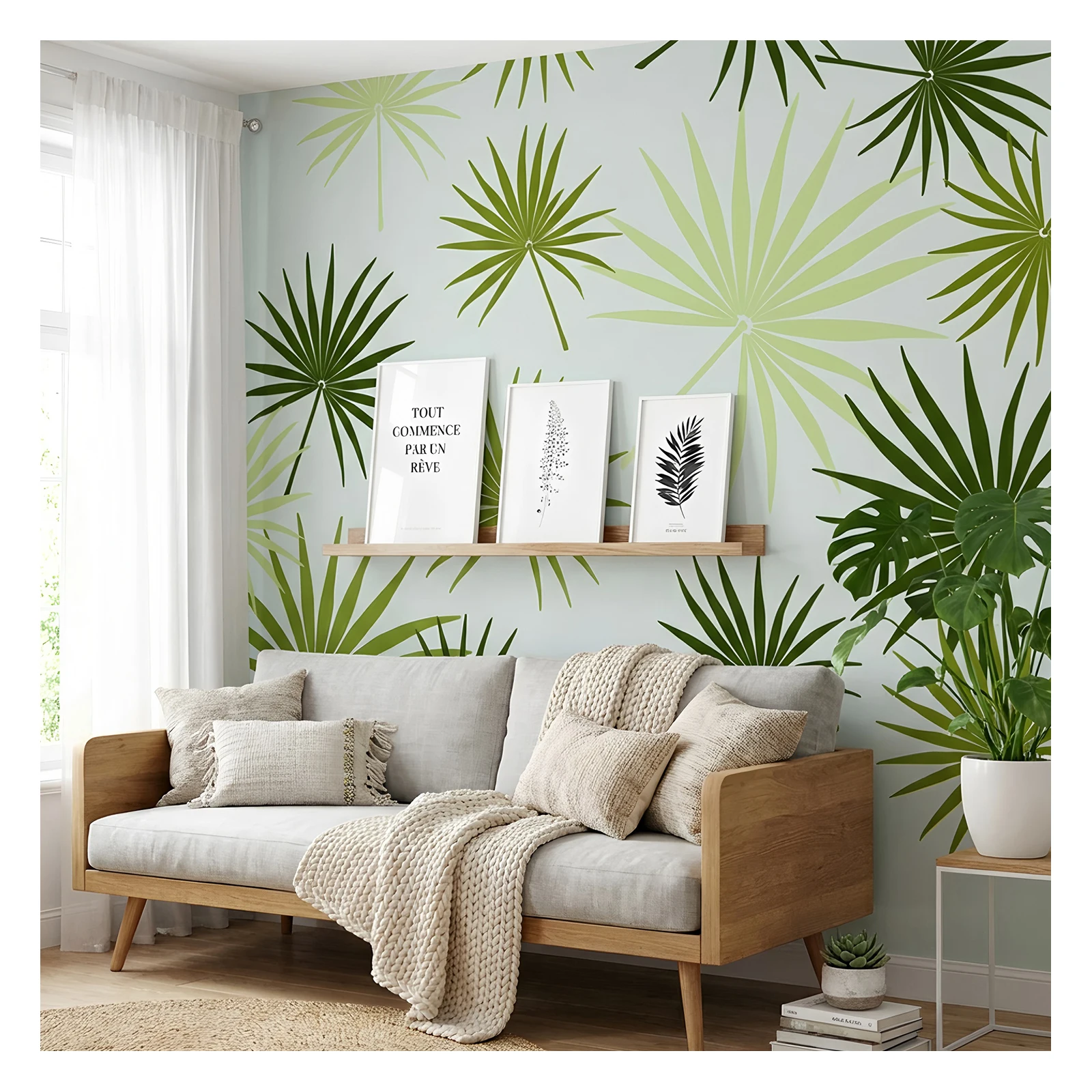

Large Palm Leaf Wall Stencil for Painting 30cm-45cm Tropical Botanical Template Reusable Pattern on Walls Furniture