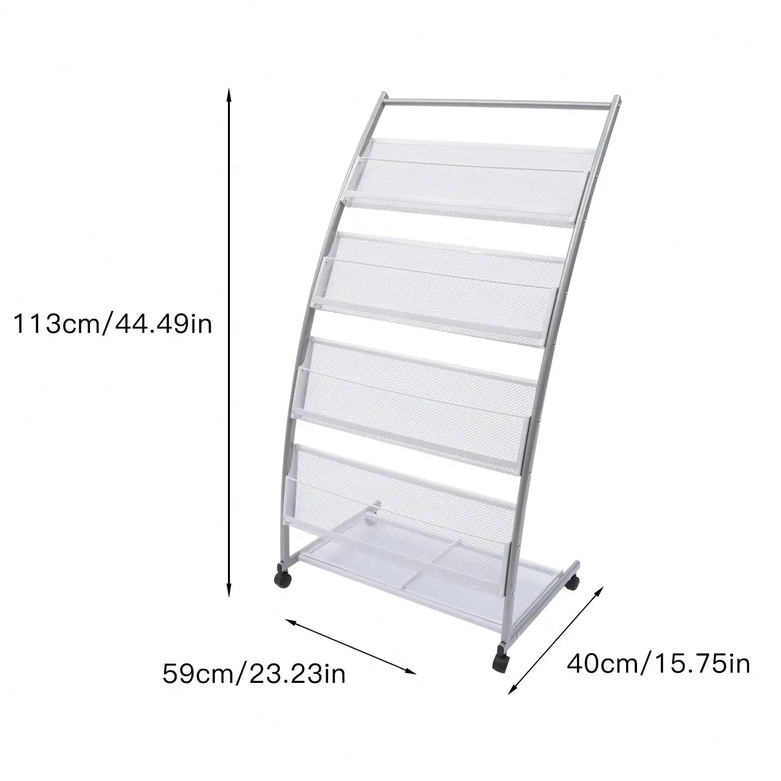 

4-Tier Rolling Magazine & Brochure Stand W/ Bottom Storage Shelf For Newspapers, Books - Durable Steel Bezel, Easy To Move