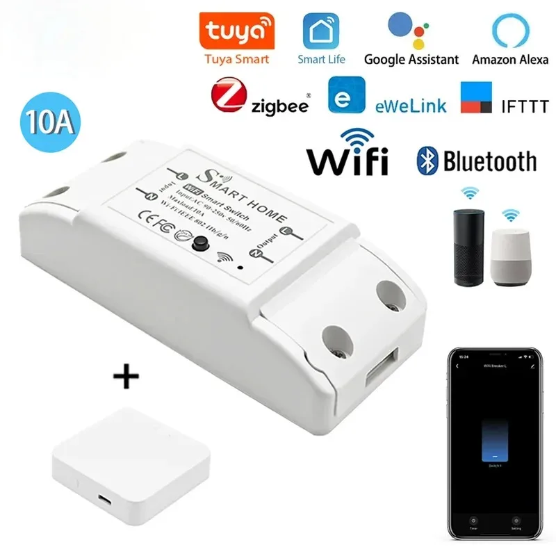WiFi Zigbee 10A Smart Switch Breaker Module Wireless Remote Switch Alexa Google Home by Tuya eWeLink APP Remote Voice Control
