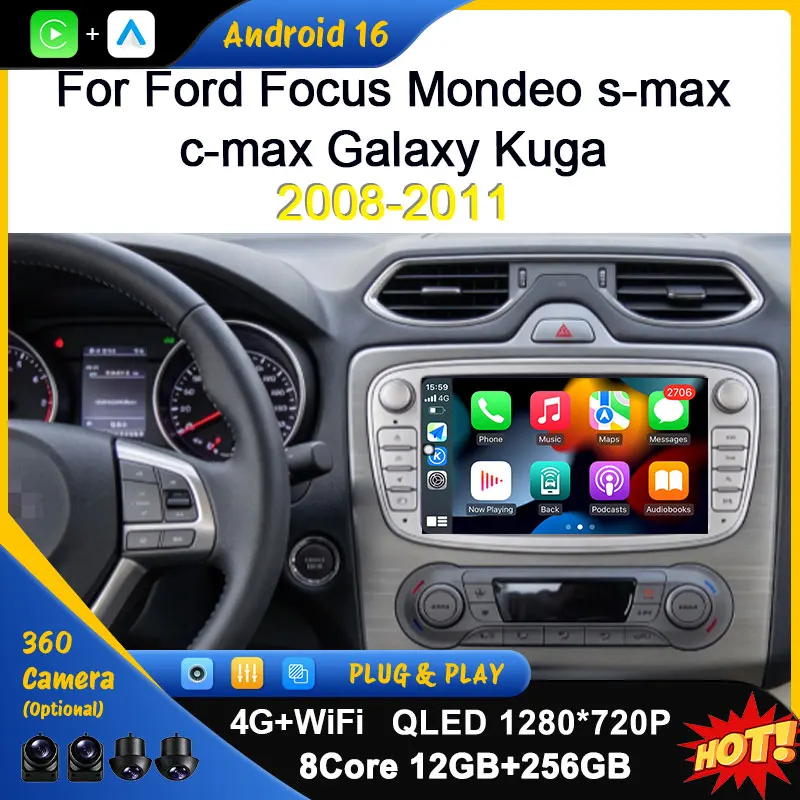 7 inch For Ford Focus Mondeo s-max c-max Galaxy Kuga 2008-2011 Car Radio Android 16 (OS) Bluetooth 4G Touch Screen Head Unit IPS