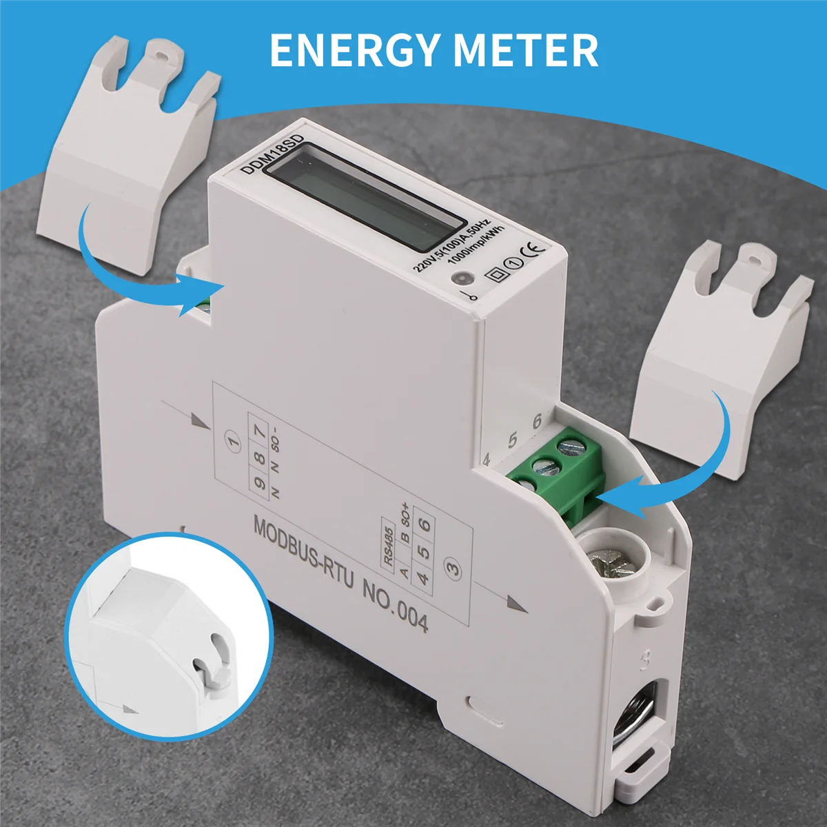 Popular medidor de energía monofásico 5-100A 220V protocolo RS485 MODBUS pantalla LCD retroiluminada medidor de vatios de carril Din medidor de energía
